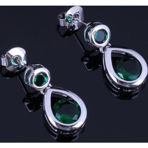 Wonderful Water Drop Green Cubic Zirconia Silver Plated Drop Dangle Earrings V1038