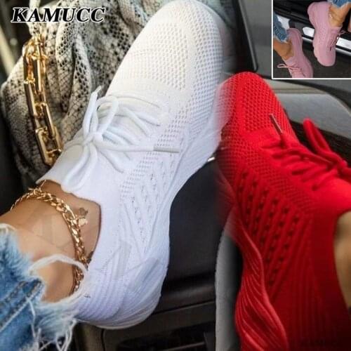 Women Red Sneakers Female White Casual Shoes Comfortable Mesh Lace-Up Ladies Sport Shoes Wedges Chunky Womens Vulcanized Shoes