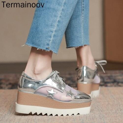 Termainoov Women Pumps Platform Shoes Womens Square Toe Lace-up Wedges Shoes Fashion High Heels