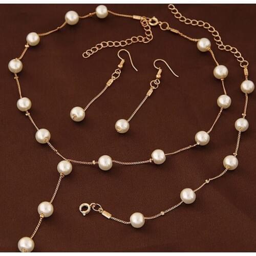 Wedding Jewelry Imitation Pearl Simple Necklace Set Matching Bracelet Earring For Women Engagement Party Accessories New2019