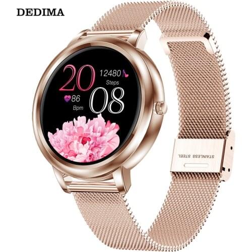 Womens stainless steel mesh belt belt waterproof smart watch heart rate meter pedometer blood pressure health bracelet Android