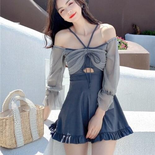 Bathing Suit Women One Piece Teenage Swimwear With Dress Trendy Woman 2020 Bikini Badpak Plus Size Mayo Super Fairy Long Sleeve