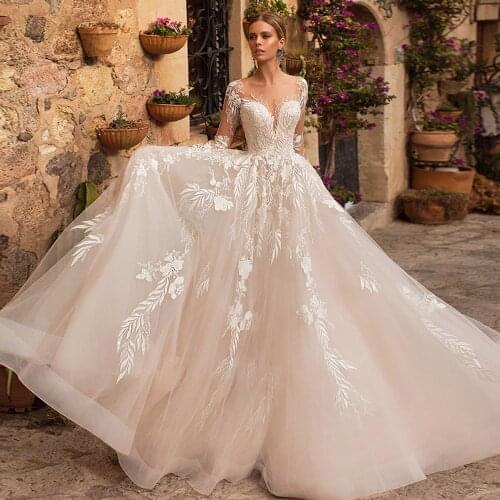 Vestido De Novia Ball Gown Wedding Dress Long Sleeve Princess Robes De Mariage Illusion Back Luxury Abito Da Sposa Sukienka