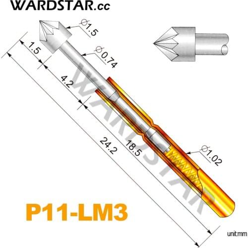 100pcs/lot P11-LM3 Dia 1.5mm Spring Test Probes Pogo Pin Length 24.2mm (Stroke Spring Froce:120g)