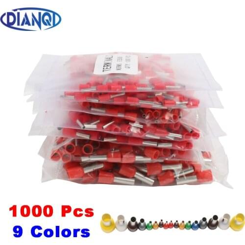 1000pcs/Pack E0508 E7508 E1008 E1508 E2508 Insulated Ferrules Terminal Block Cord End Wire Connector Electrical Crimp Terminator