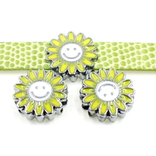 20, 50)PCS/lot 8MM Smile Sun Flower Slide Charms Fit For 8mm DIY Leather Wristband Bracelet Keychains
