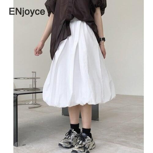 2021 Summer White Pleated Cloud Skirt Women Elastic A-line Fluffy Flower Bud Skirts High Waist Ladies Party Casual Long Skirts