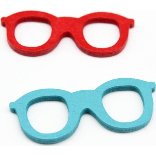 250pcs funky eco friendly 45mm*19mm wood beads cabochon wooden beads red blue mix Eyeglass wood applique cabs for diy craft