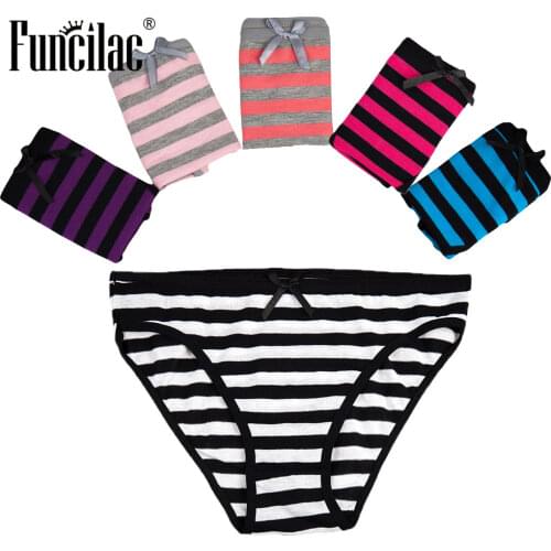 FUNCILAC Briefs Woman Panties Underwear Seamless Cotton Striped Sexy Thongs Panty for Ladies Lingerie 5pcs/lot