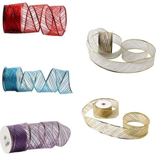 50 Yards/roll Glitter Sheer Wired Organza Christmas Ribbon Webbing for Wedding Party Decor DIY Craft Packing Gift