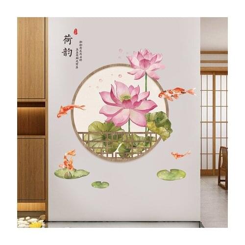 75*108CM Chinese Style Lotus Wall Sticker Flower Paintings for Living Room Bedroom Wall Decals Picture Poster and Print