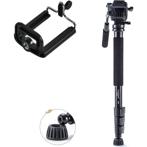 Aluminum Yunteng VCT 558 Pro Monopod Fluid Pan Head Ball Unipod Mobile Phone Clip Holder For DSLR Camera DV Vidicon