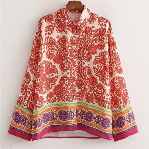 MESTTRAF Women 2021 Fashion Print Splicing Loose Blouses Vintage Long Sleeve Button-up Female Shirts Streetwear