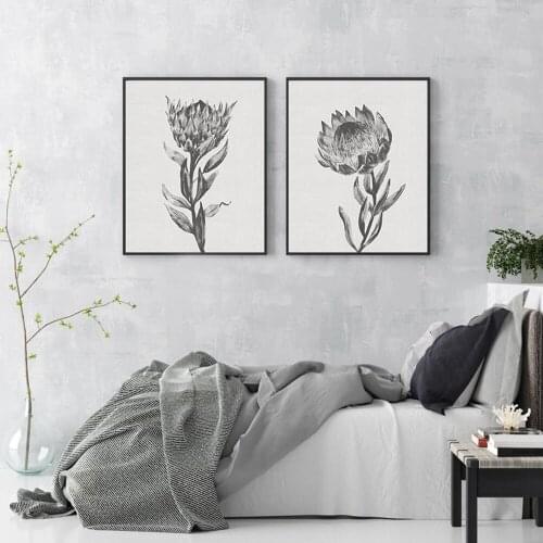 Floral Wall Art Poster Black and white Art Print Protea Rose Canvas Painting Scandinavian Living Bedroom Room Decoration Picture