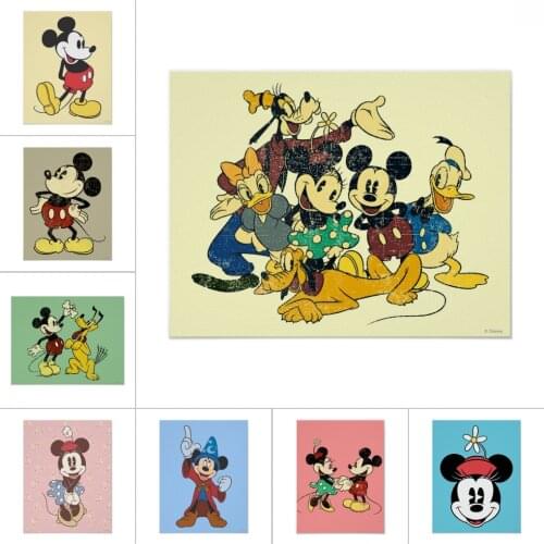 Disney Cartoon Canvas Mickey Mouse Wall Art Canvas Paintings Poster Print Cute Pictures Wall Art for Bedroom Home Decoration