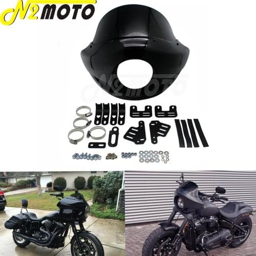 For Harley Touring Sportster Dyna XL 883 XL 1200 Motorcycle Black Headlight Fairing 35-49mm w/ Head Light Mask Front Cowl Mount