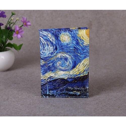 Exquisite Art Style Starry Sky Passport Cover Pu Leather Travel Wallet Color Landscape Passport Holder Travel ID Passport Wallet