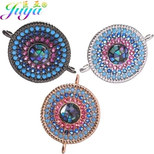 Juya DIY Luxury Opal Shell Connectors Greek Turksih Evil Eye Charm Pendants For Handmade Fashion Needlework Jewelry Making
