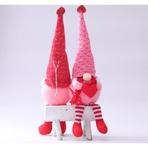Valentines Day Tomte Gnome Decorations Handmade Plush Doll Swedish with LED Light Ornaments