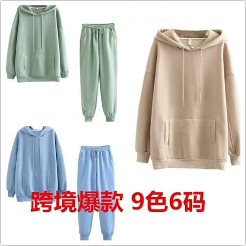 Two Piece Set Women 2021 New Fashion Autumn New Cap More Add Wool Fleece two-piece Blouse Trouser Suit womens Clothing LBD2920