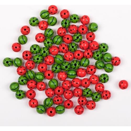 20pcs/lot Colorful Child Puzzle Toys Wood Beads 16MM Watermelon Pattern Round Loose Spacer Wooden Beads DIY Jewelry Accessories
