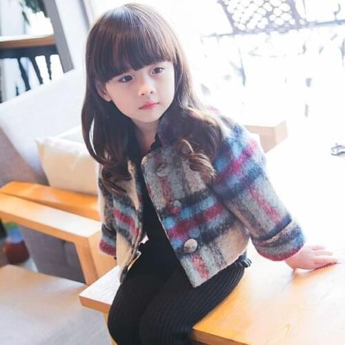 Hot 2020 Spring Fall New Girls Short Woolen Coat Korean Quilted Lattice Outerwear Baby Kids Cute Overcoat Childrens Jacket X234
