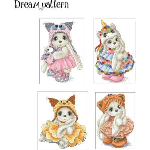 Cute girl unicorn hat cross stitch package cartoon animal 18ct 14ct 11ct cloth cotton silk embroidery DIY handmade needlework