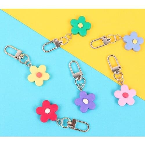 Cute Girls Candy Color Flowers Keychain Women Resin Flower Key Chain Bag Car Headphone Cover Trinket Jewelry Wedding Party Gift