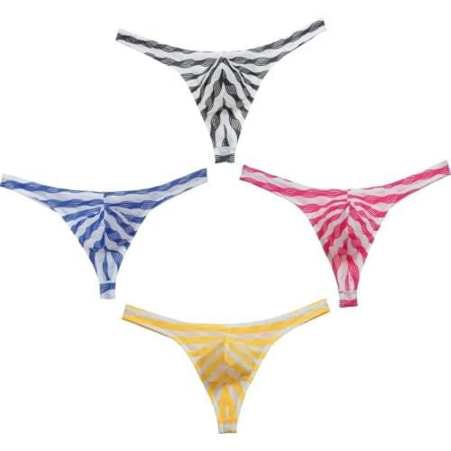 Self Design Fashion Mens Thongs And G-Strings Sexy Ripples Male Thong Underwear Fashion Striped Men Underpants Tanga Cool