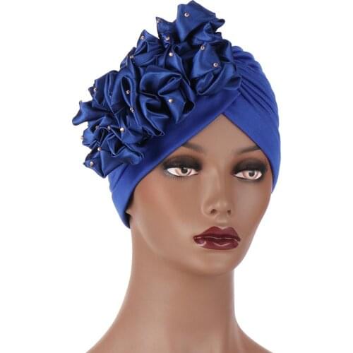 Muslim Fashion Women Diamonds Big Flower Turban Bonnet Ladies Headwear Beanie Hat Islamic Hijab Head Wrap India Chemo Cap