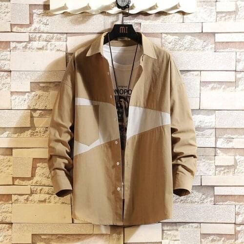 Fashion Long Sleeve Shirt 2021 Spring New Brick Wall Hanging Splicing Big Pocket Mens Top Casual Color Contrast Promotion