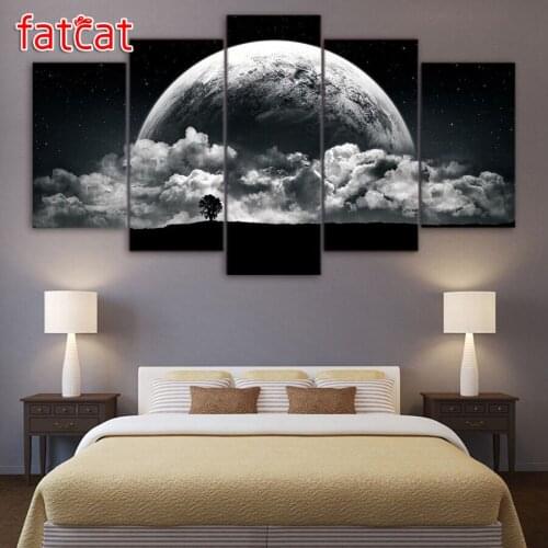 FATCAT 5 Panel Planet Landscape Diy Diamond Painting Full Square Round Drill Diamond Embroidery Sale Needlework Decor AE930