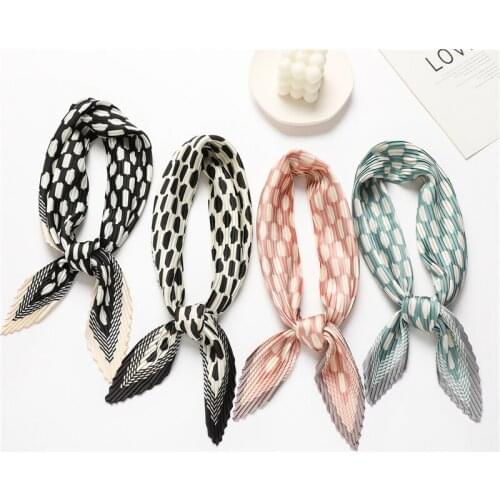 Scrunchie Print Silk Square Scarf for Hair Crinkle Shawl Head Wraps Neckerchief Female Headband Elegant Foulard Hijab Bandana