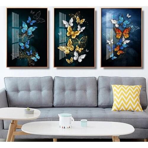 Modern Color Flower Butterfly Wall Poster Canvas And Prints Living Room Dining Room Aesthetic Light Luxury Decorative Mural