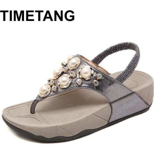 TIMETANGWomens Summer Flat Sandals Fashion Open Toe Rhinestone Flip Gladiator Sandals Flat Crystal Sandals Beach Casual Shoes
