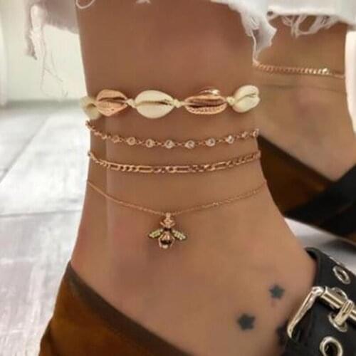 Bohemian Starfish Stone Anklets Set For Women Vintage Handmade Anklet Bracelet on Foot Beach Ocean Jewelry 2021