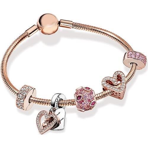 100% S925 terling Silver Spring rose gold hand-painted love kiss charm pendant Pan bracelet confession valentines