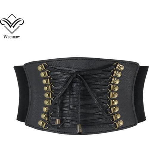 Wechery Waist Trainer Women Gothic Underbust Bustiers Lace Up Tummy Slimming Belly Belt Corset Sexy Tops Belts Leather Corset