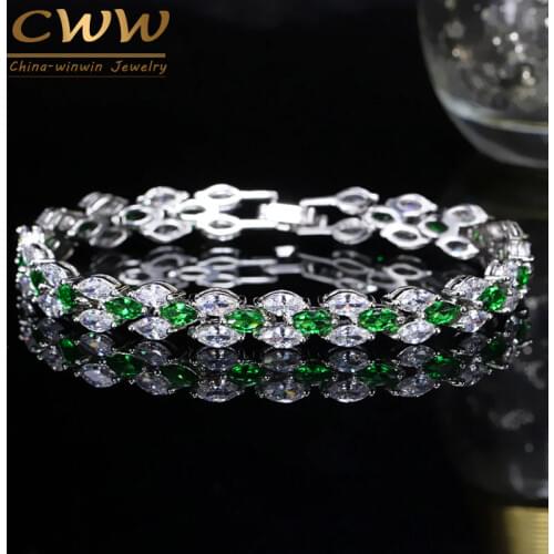 CWWZircons Elegant Blue Green Cubic Zircon Stone Bracelet For Women Marquise Shape CZ Fashion Jewelry Christmas Gift CB063