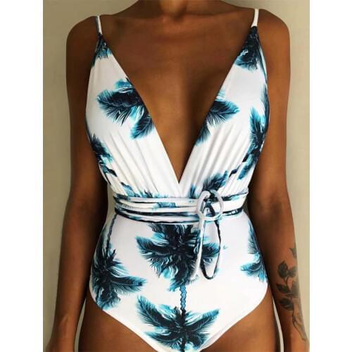 Printed Padded Swimsuit Women 2020 Summer One Pieces Swimwear Bathing Suit Push Up Tankini Backless Mujer maillot de bain Femme