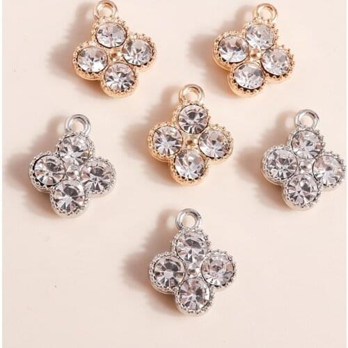 10pcs 12*14mm Plant Pendants Crystal Flowers Charms Necklaces Earrings Making Accessories Clover diy Jewelry Findings Craft diy