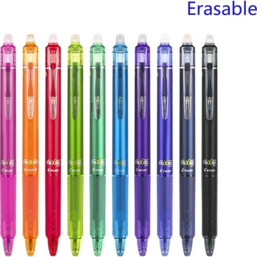 10Pcs Original Pilot FriXion Clicker Ball Knock 0.5mm Erasable Gel Pens Fine Point Black Blue Red Gel Pen
