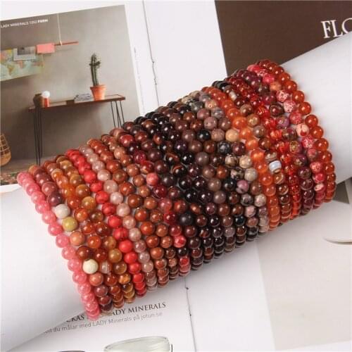 6MM Red Natural Stone Strand Beads Bracelets For Women Men Healing Reiki Stretch Elastic Rope Bangles Crystal Jewelry Pulsera