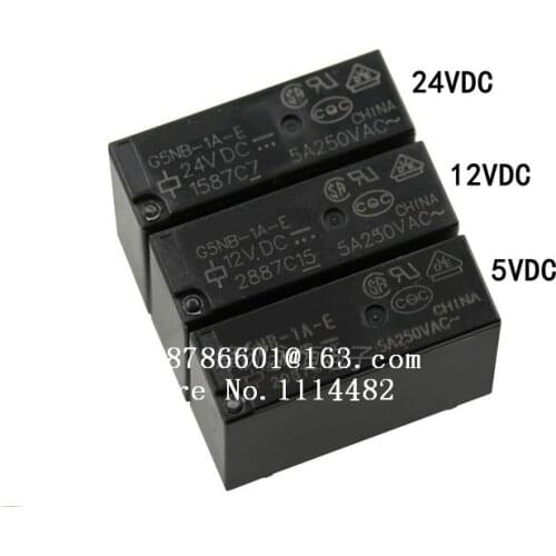 Free Shipping 10Pcs/lot DC 5V 12V 24V G5NB-1A-E 5A 4 Pin 1 group of normally open Mini Power Relays Relay G5NB-1A-E-24VDC