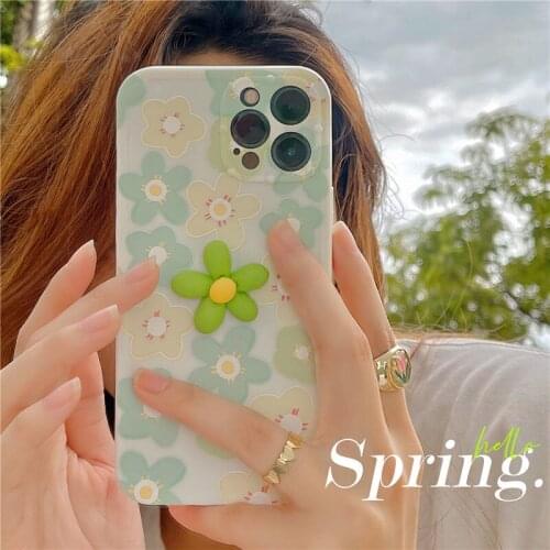 Korean Style Rotating Flower for Iphone 12ProMax Case Transparent Silicone IPhone 11 Pro Max XR XS Max 7 8 Plus X Cover Coque