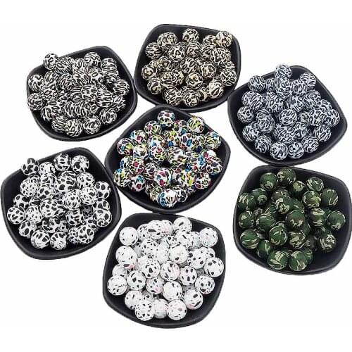 Chenkai 100PCS 15MM Silicone Leopard print Beads Baby Round Shaped Beads Teething BPA Free DIY Sensory Chewing Toy Accessories