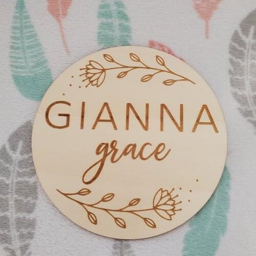 Wood Round Baby Name Sign Newborn Announcement Sign Circle Baby Name Sign Name Announcement