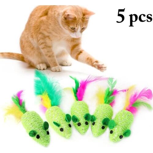 Dorakitten 5Pcs/Set Cat Feather Toys Creative Lovely Braided Sound Mouse Shape Pet Toy Cat Play Toy Pet Supplies Cat Favors