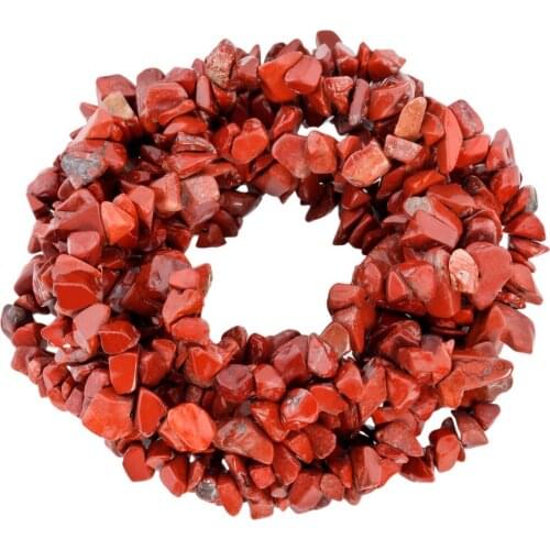 TUMBEELLUWA Red Stone Tumbled Chips Stone Irregular Shaped Drilled Loose Beads Strand for Jewelry Making 33 inches