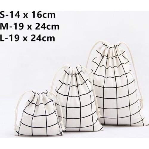 NEW Cotton and Linen Lattice Beam Canvas Drawstring Bag Cosmetic Bag Travel Makeup Case Organizer Women Men Shoes Storage Pouch